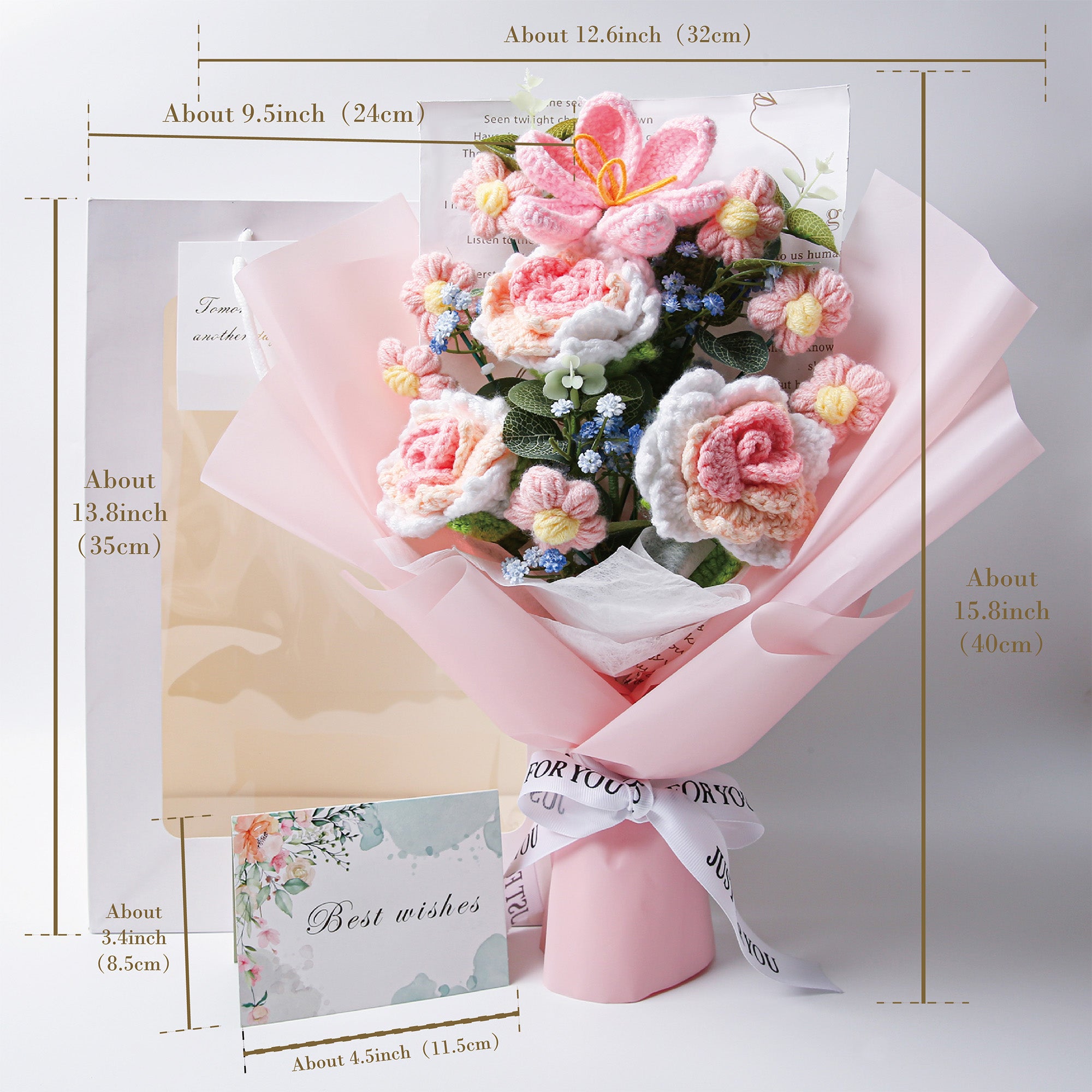 Rose & Tulip Crochet Bouquet - Pink