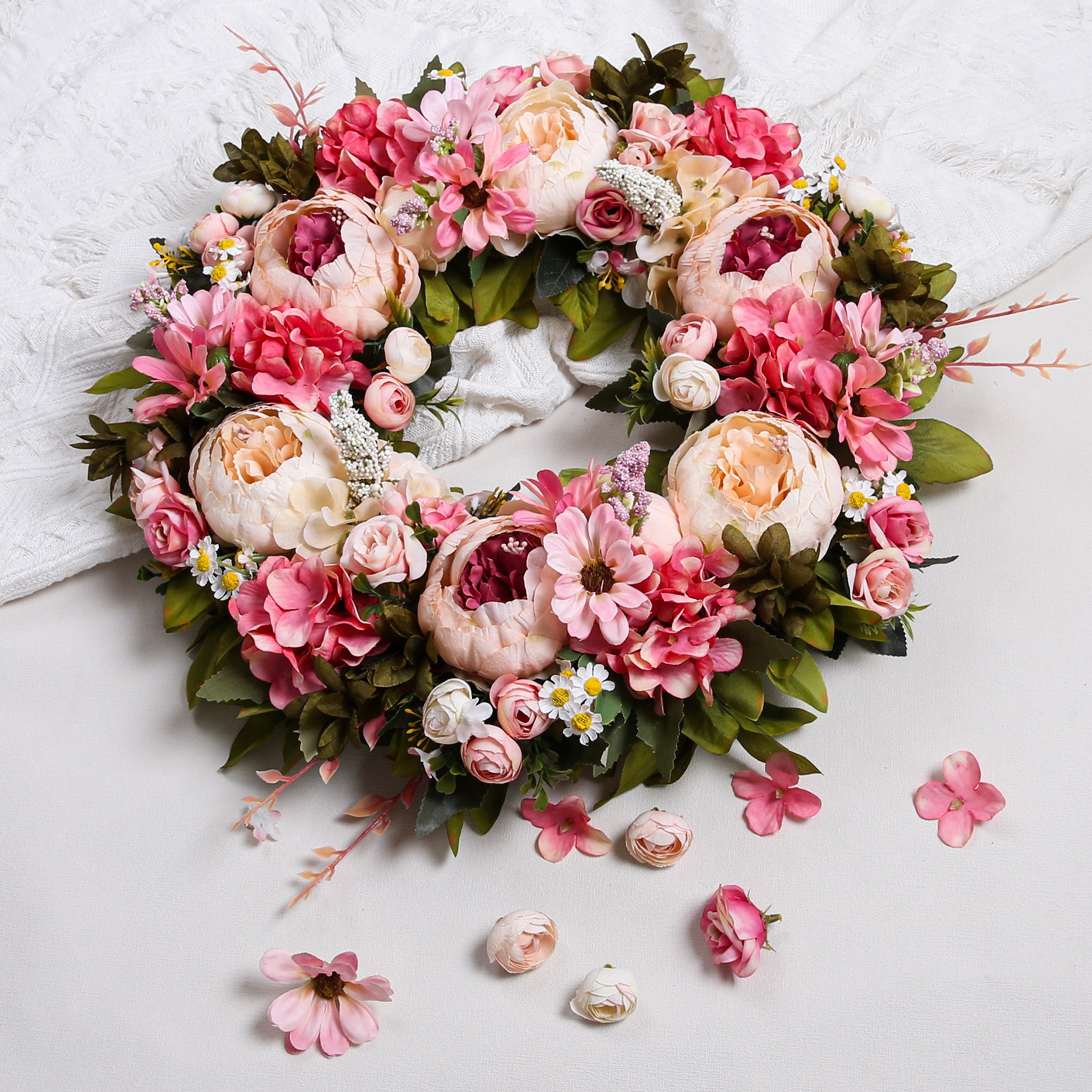 Peony Wreath - Floral Artificial Wreath - Pink 18"