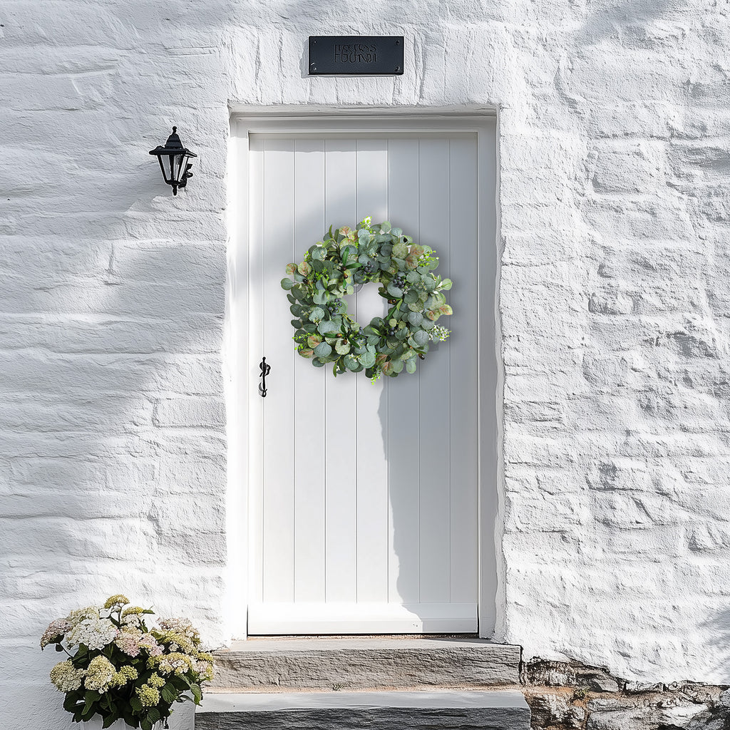 Green Spring Summer Wreath with Olive Leaves & Berries 24"