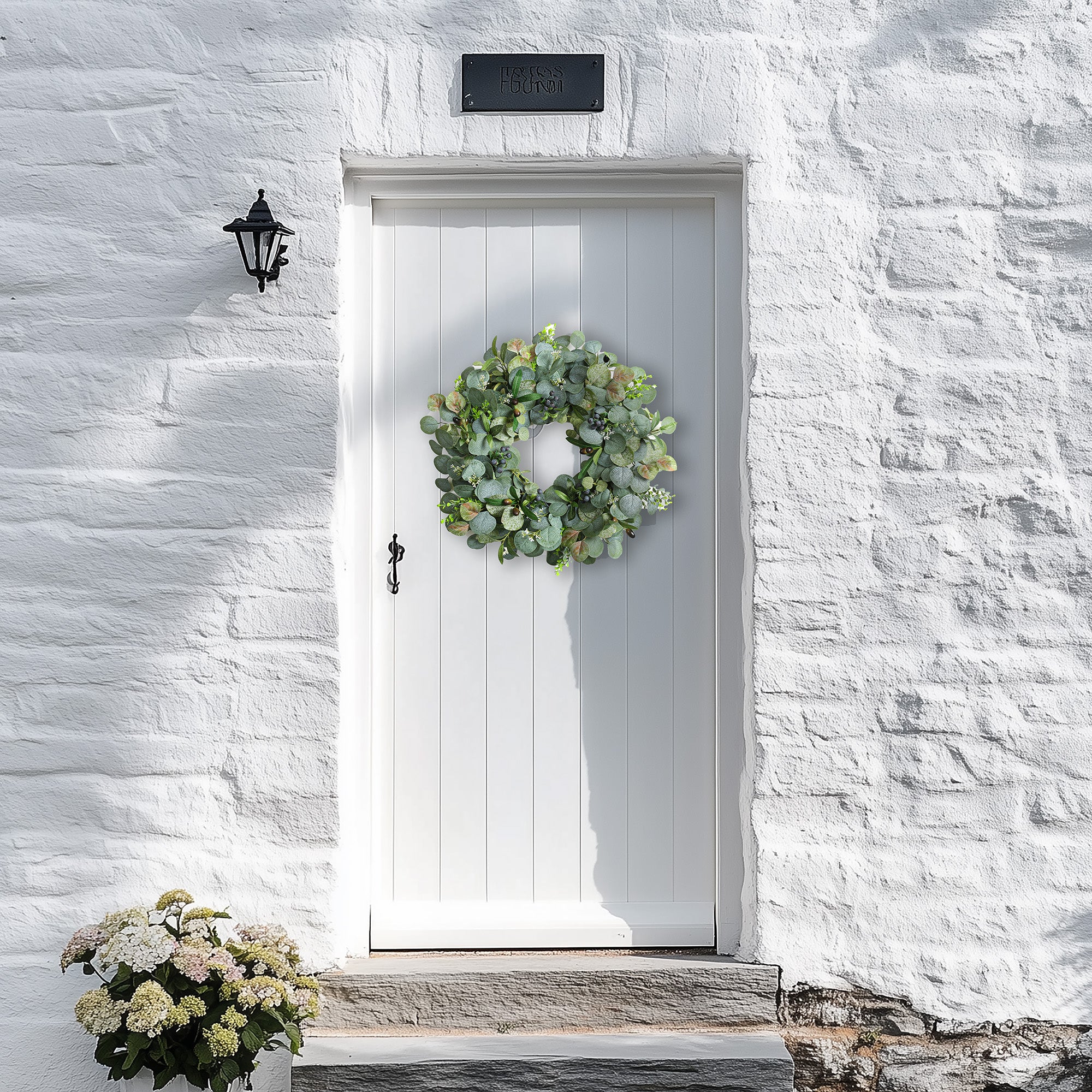 Green Spring Summer Wreath with Olive Leaves & Berries 24"