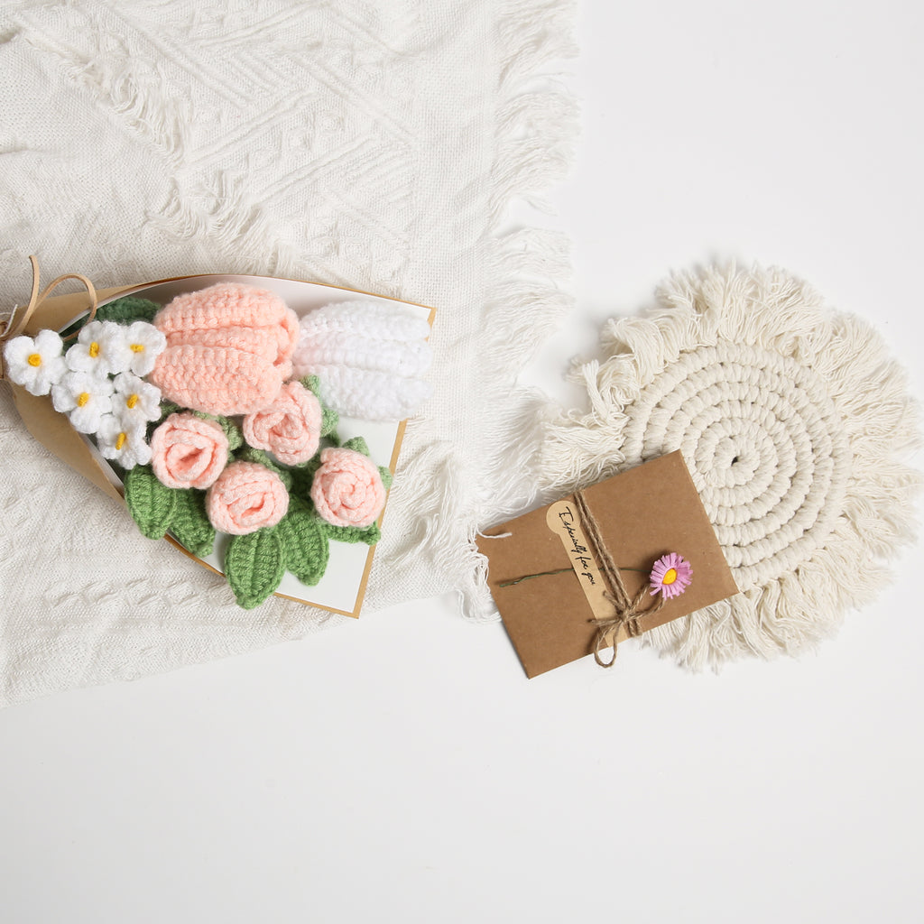 Mini Tulip Crochet Flowers Bouquet - Pink