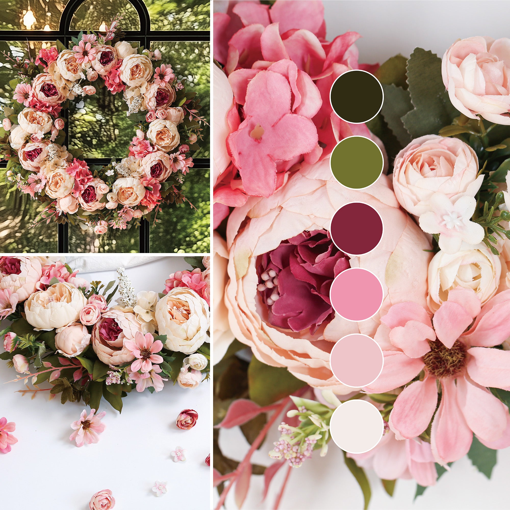 Peony Wreath - Floral Artificial Wreath - Pink 23"