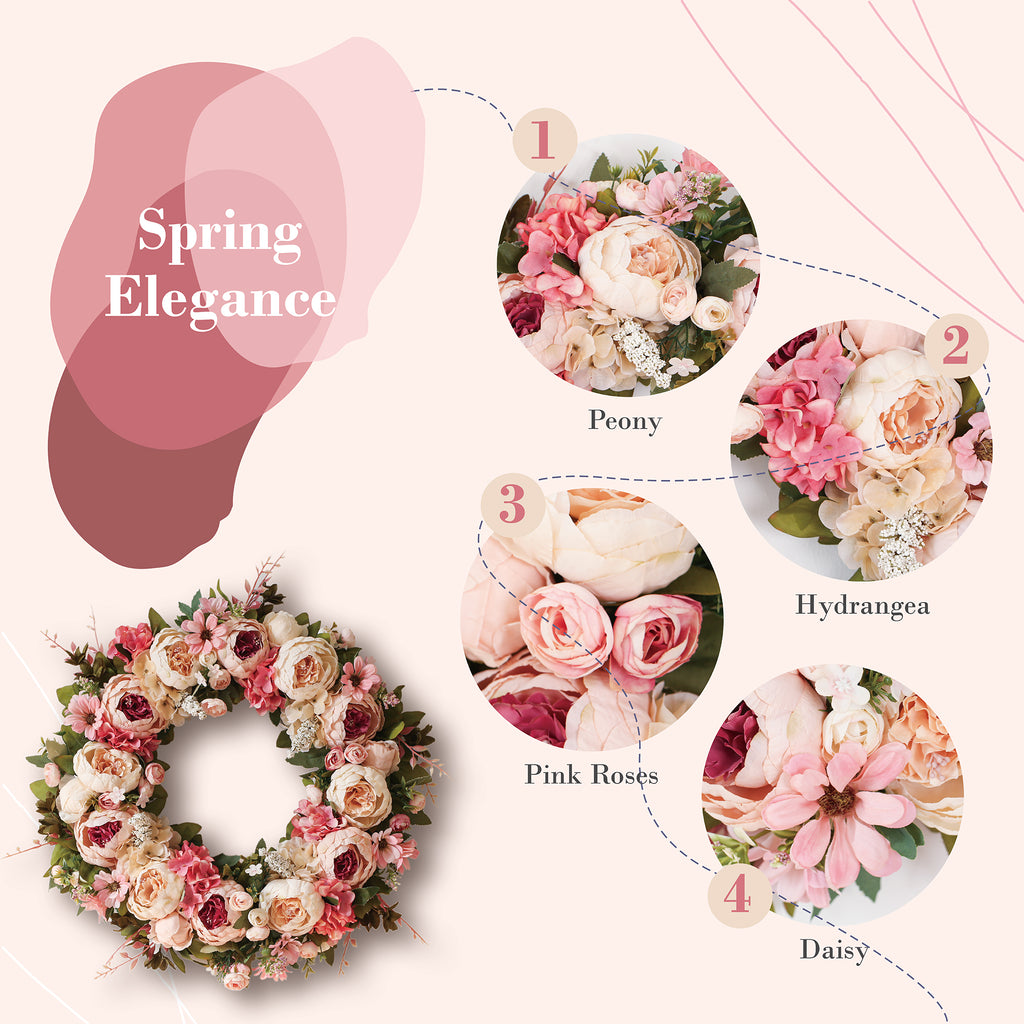 Peony Wreath - Floral Artificial Wreath - Pink 23"