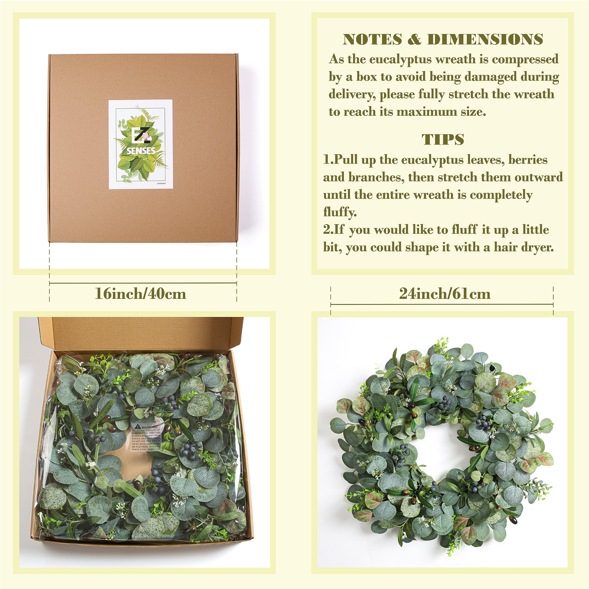 Green Spring Summer Wreath with Olive Leaves & Berries 24"