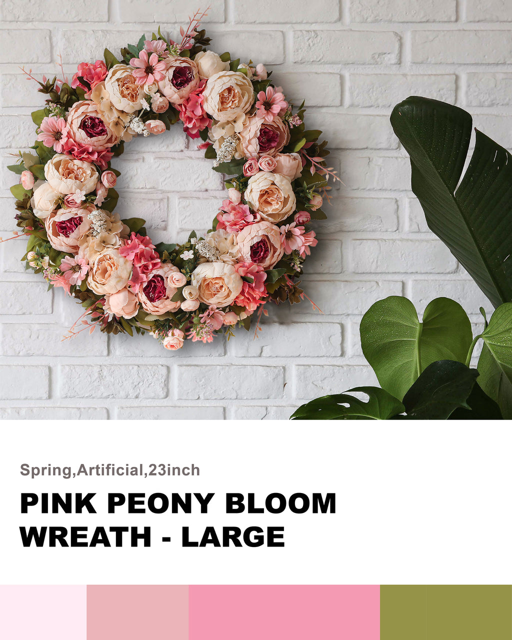 Peony Wreath - Floral Artificial Wreath - Pink 23"