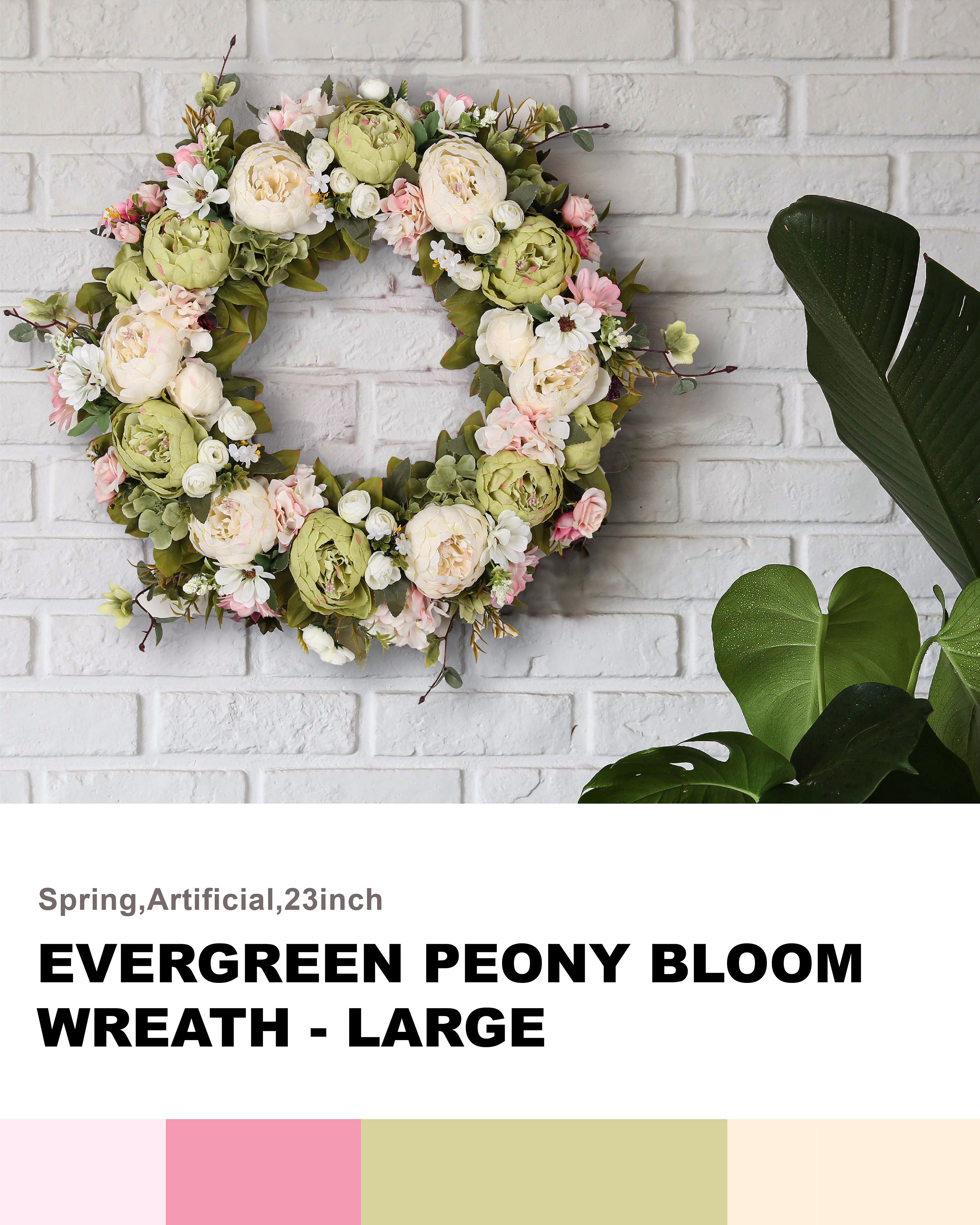Peony Wreath - Floral Artificial Wreath - Green 23"
