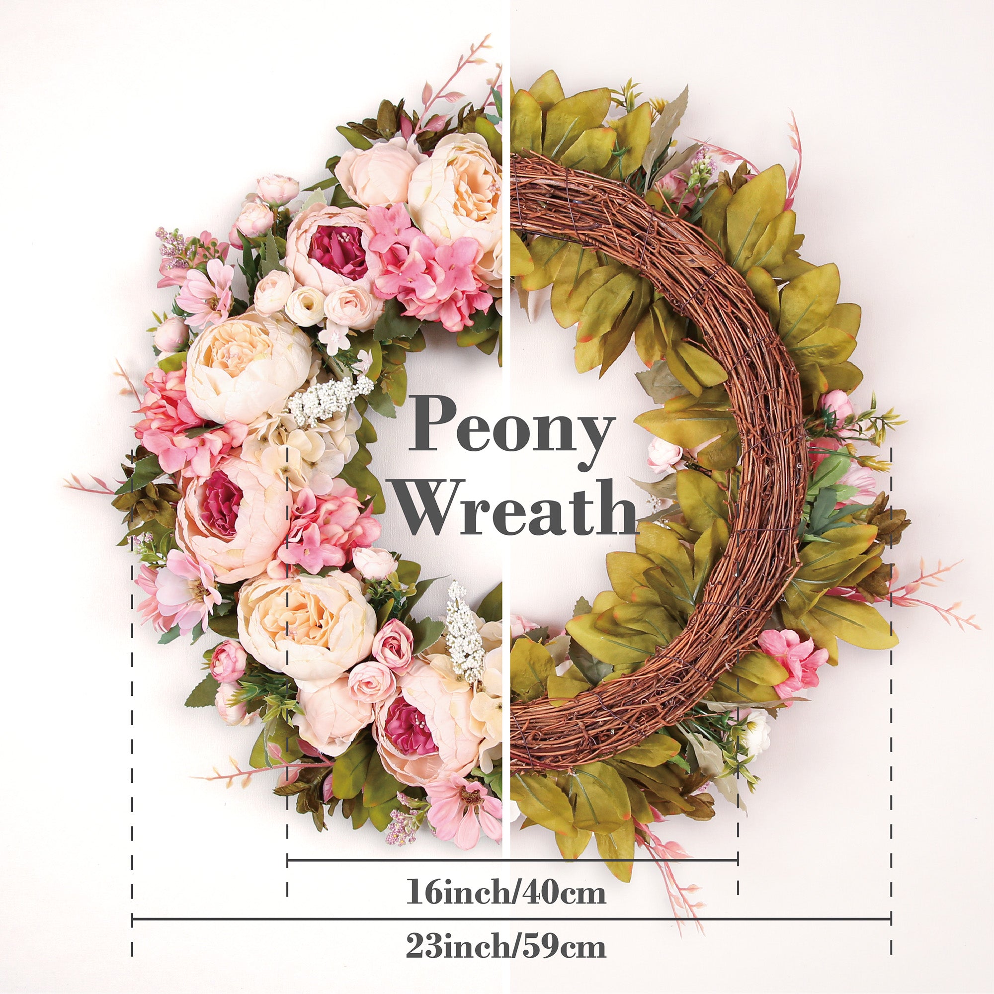Peony Wreath - Floral Artificial Wreath - Pink 23"
