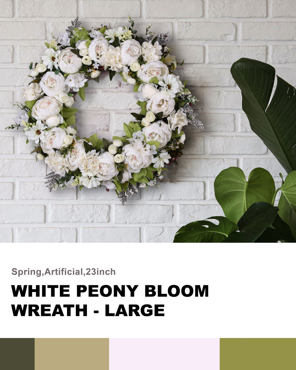 Peony Wreath - Floral Artificial Wreath - White 23"