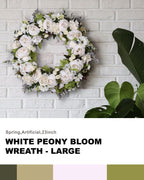 Peony Wreath - Floral Artificial Wreath - White 23"