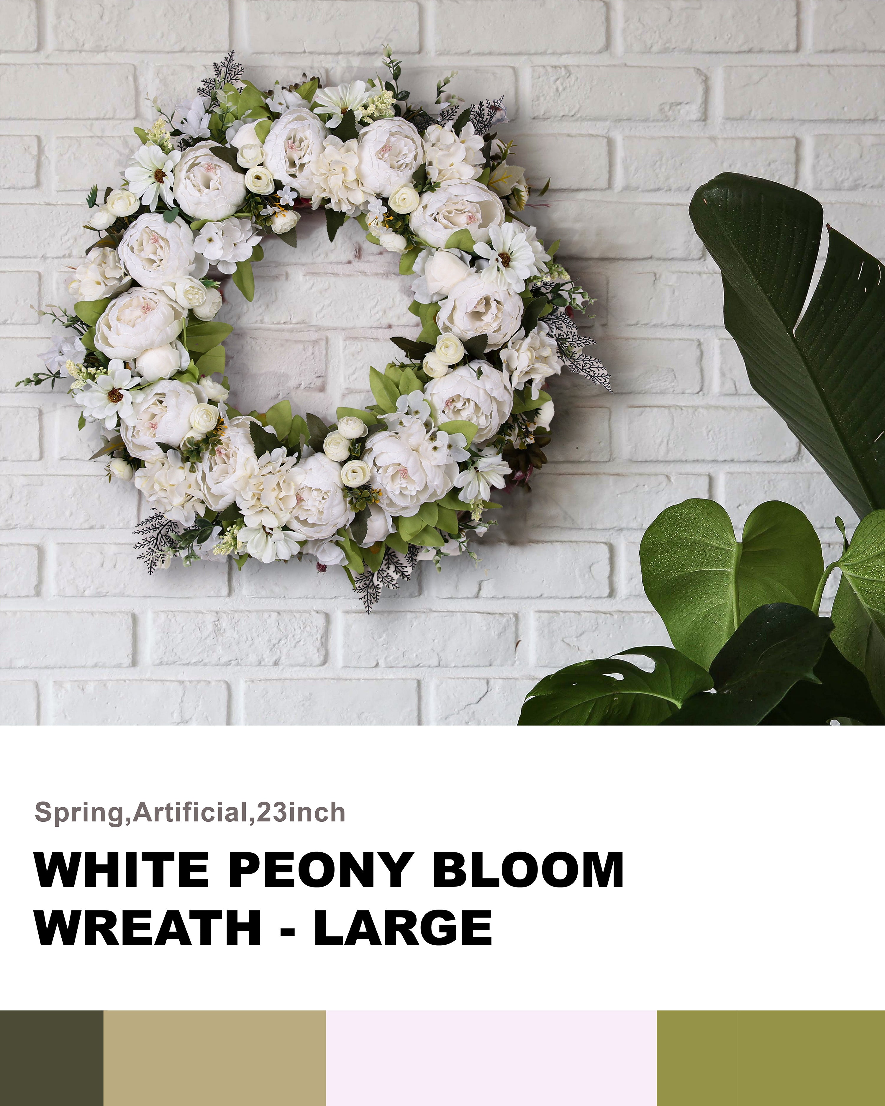 Peony Wreath - Floral Artificial Wreath - White 23"