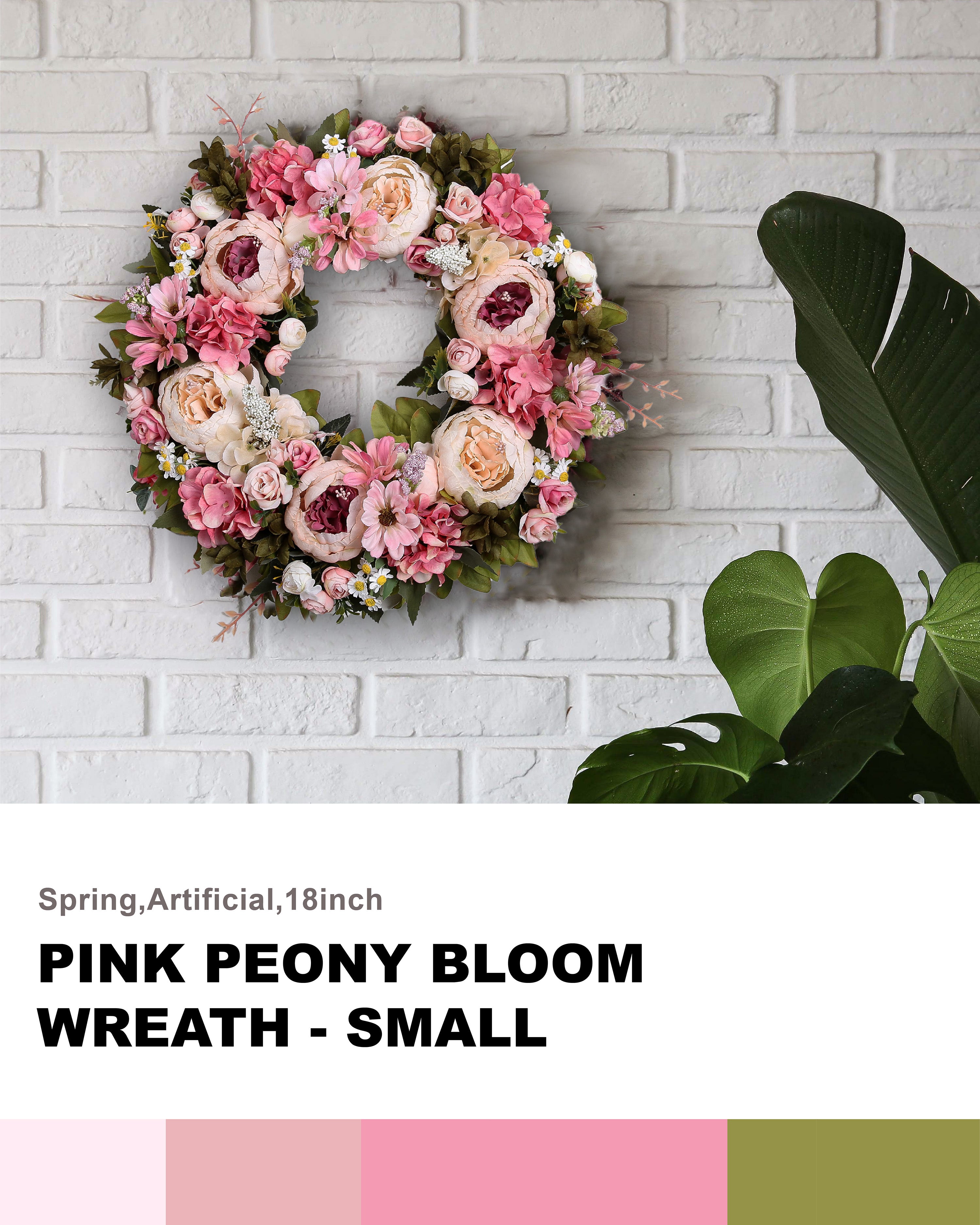Peony Wreath - Floral Artificial Wreath - Pink 18"