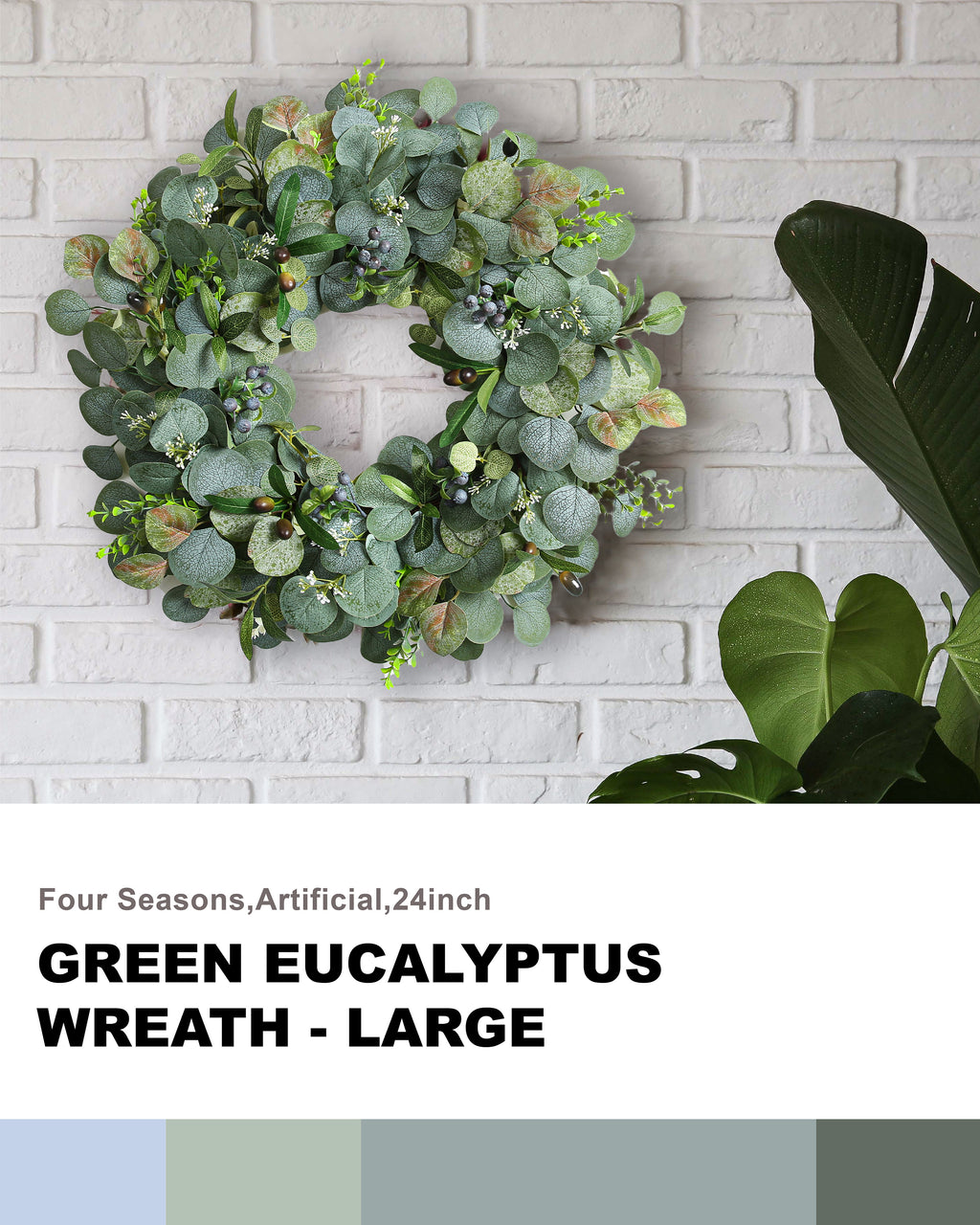 Green Spring Summer Wreath with Olive Leaves & Berries 24"