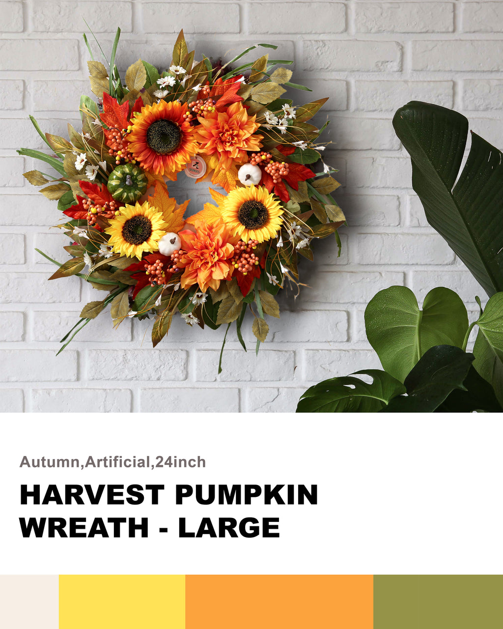 Autumn Door Decor with Pumpkins, Sunflowers & Maple Leaves 24"