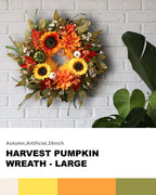 Autumn Door Decor with Pumpkins, Sunflowers & Maple Leaves 24"