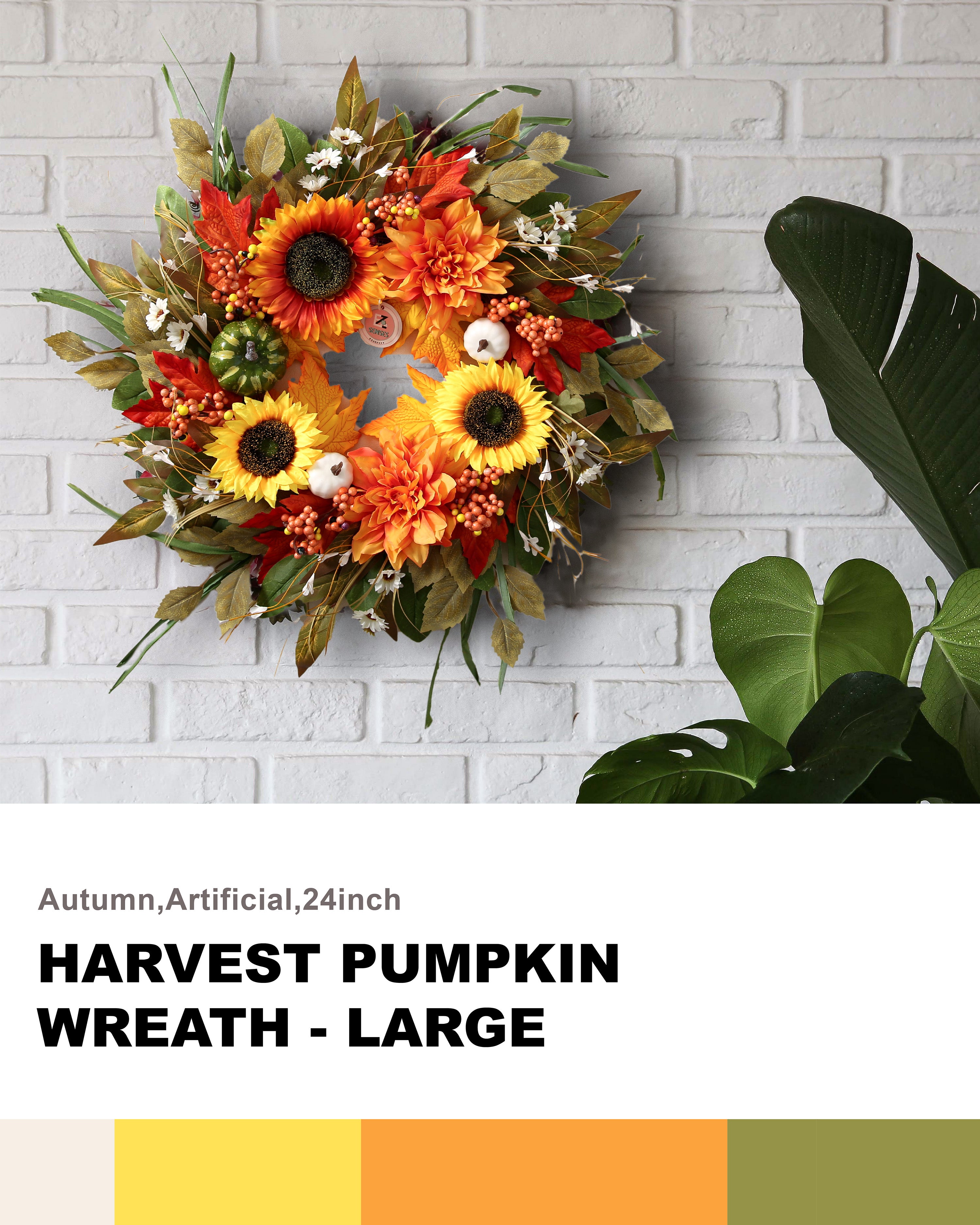 Autumn Door Decor with Pumpkins, Sunflowers & Maple Leaves 24"