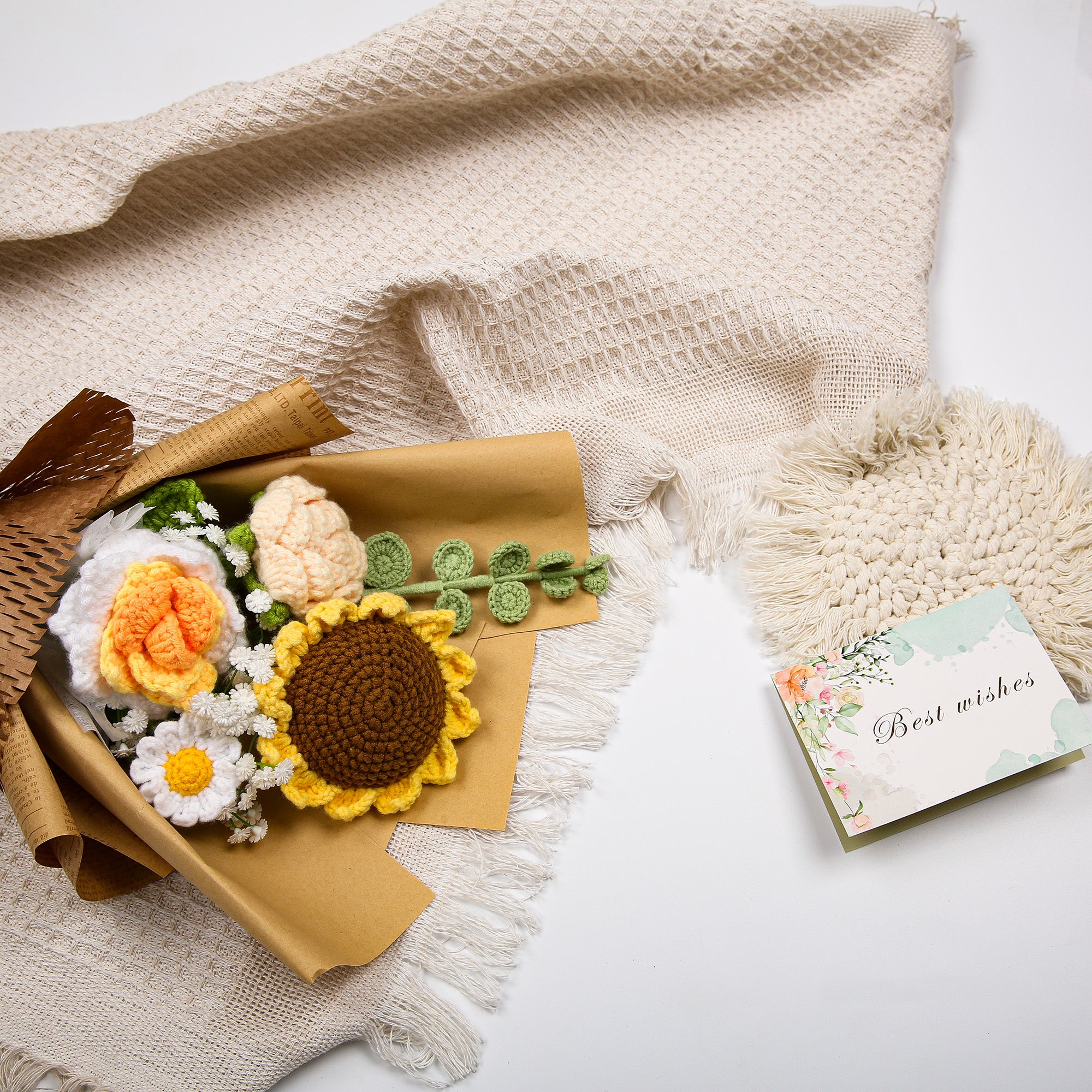 Hand-Knitted Sunflower Crochet Flower Bouquet - Tiny Orange