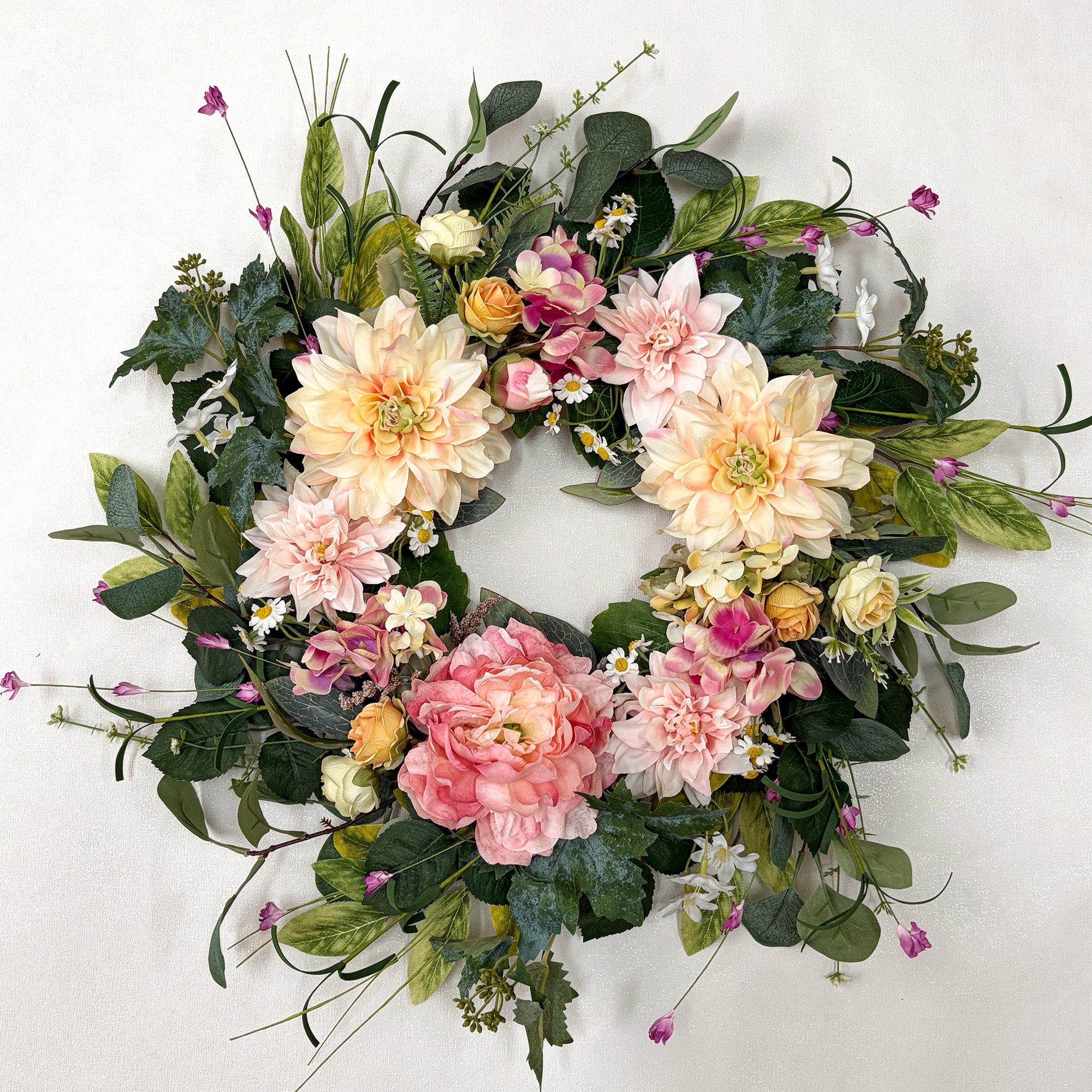 Artificial Dahlia Floral Spring Summer Wreath - 18 Inch