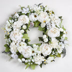 Peony Wreath - Floral Artificial Wreath - White 18"