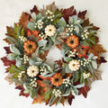20 Inch Fall Pumpkin Wreath with Berries & Maple Leaves