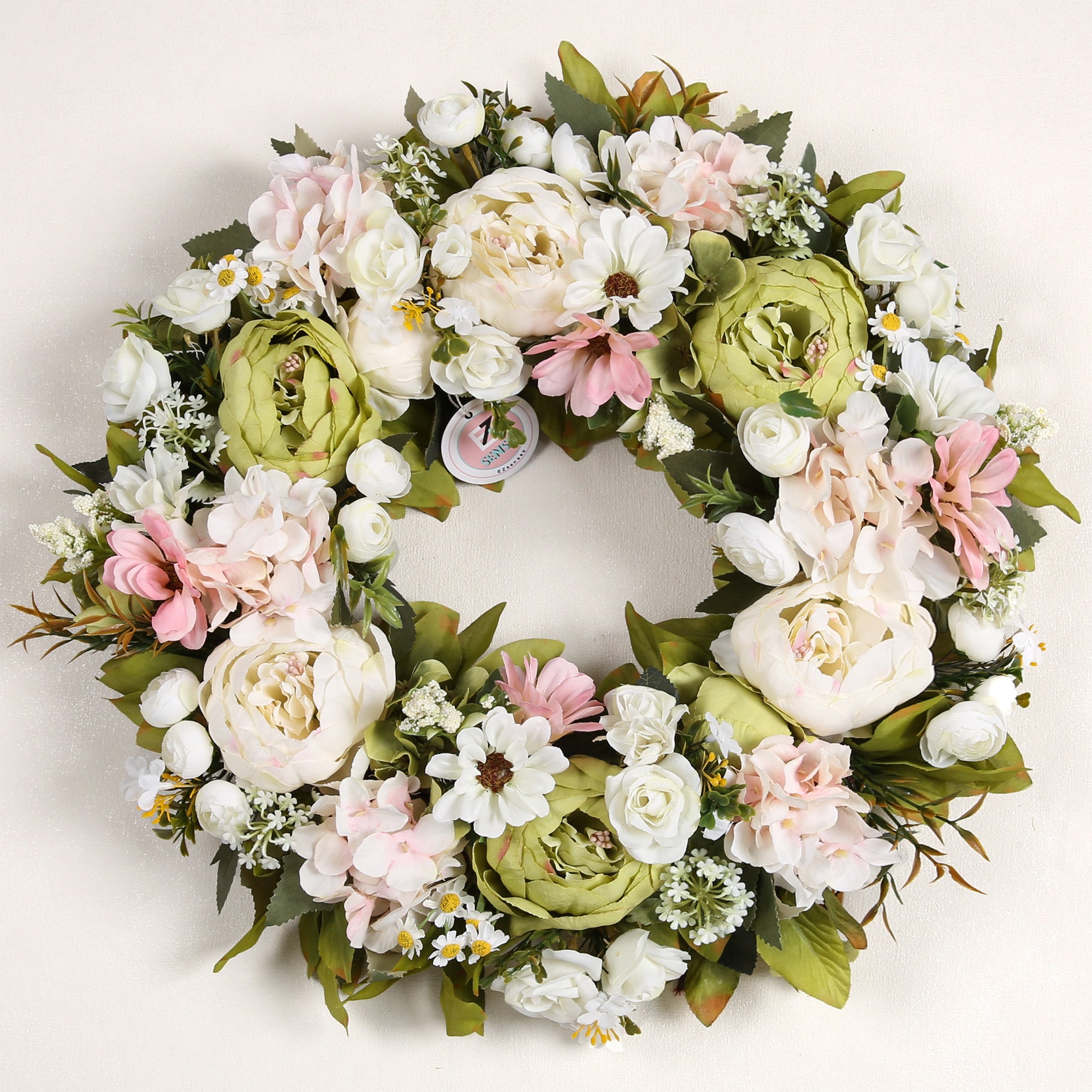 Peony Wreath - Floral Artificial Wreath - Green 18"