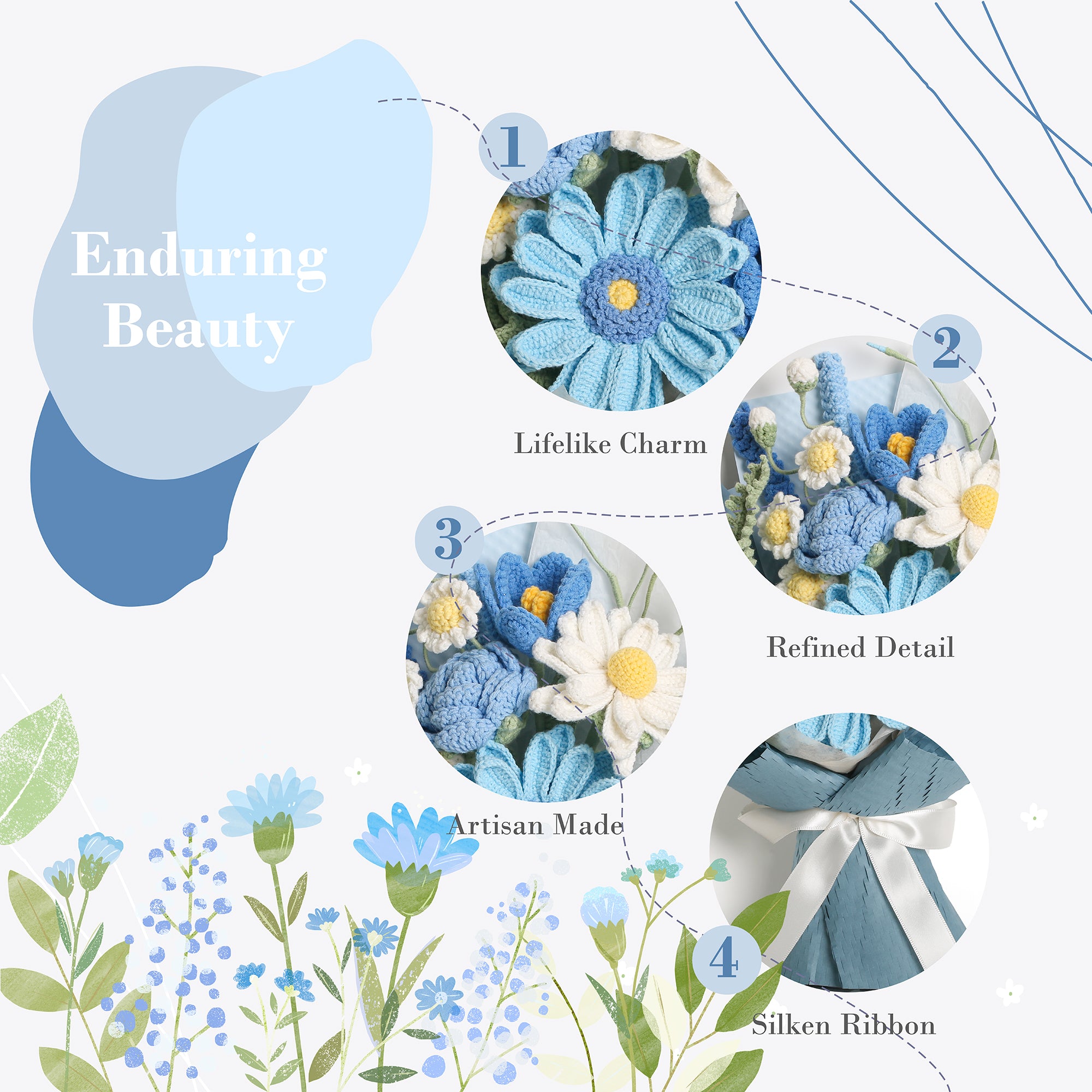 Premium Crochet Lily Flower Bouquet (Blue)