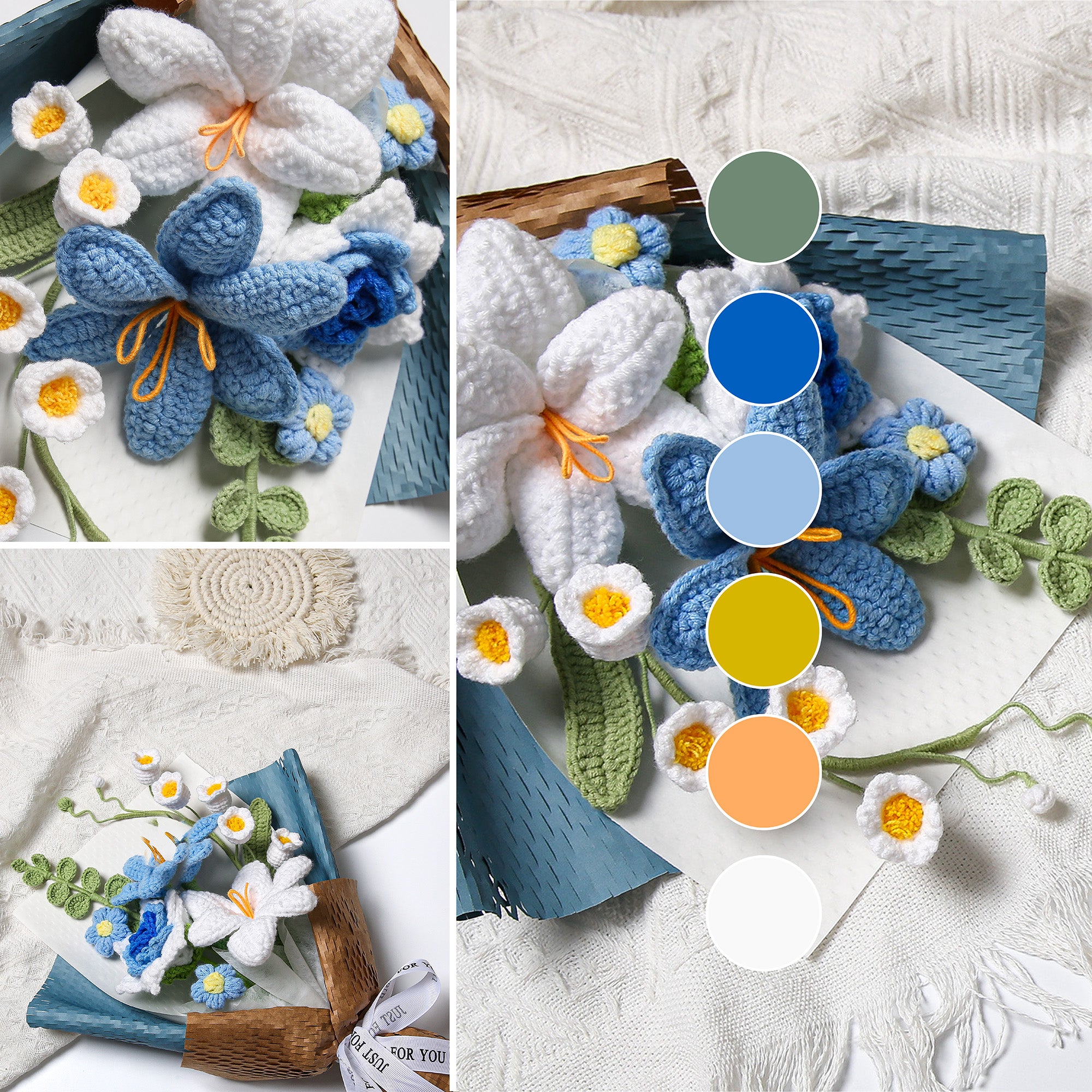 Hand-Knitted Tulip & Lily of the Valley Crochet Bouquet - Tiny Blue