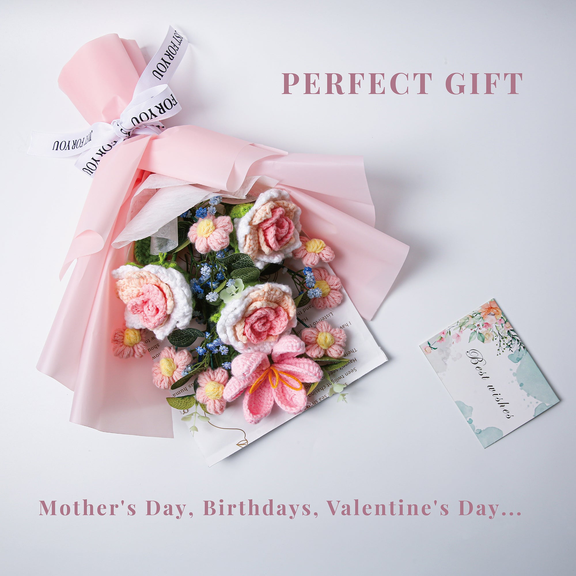 Rose & Tulip Crochet Bouquet - Pink