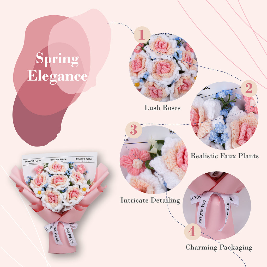 Crochet Flowers Bouquet - Pink Rose