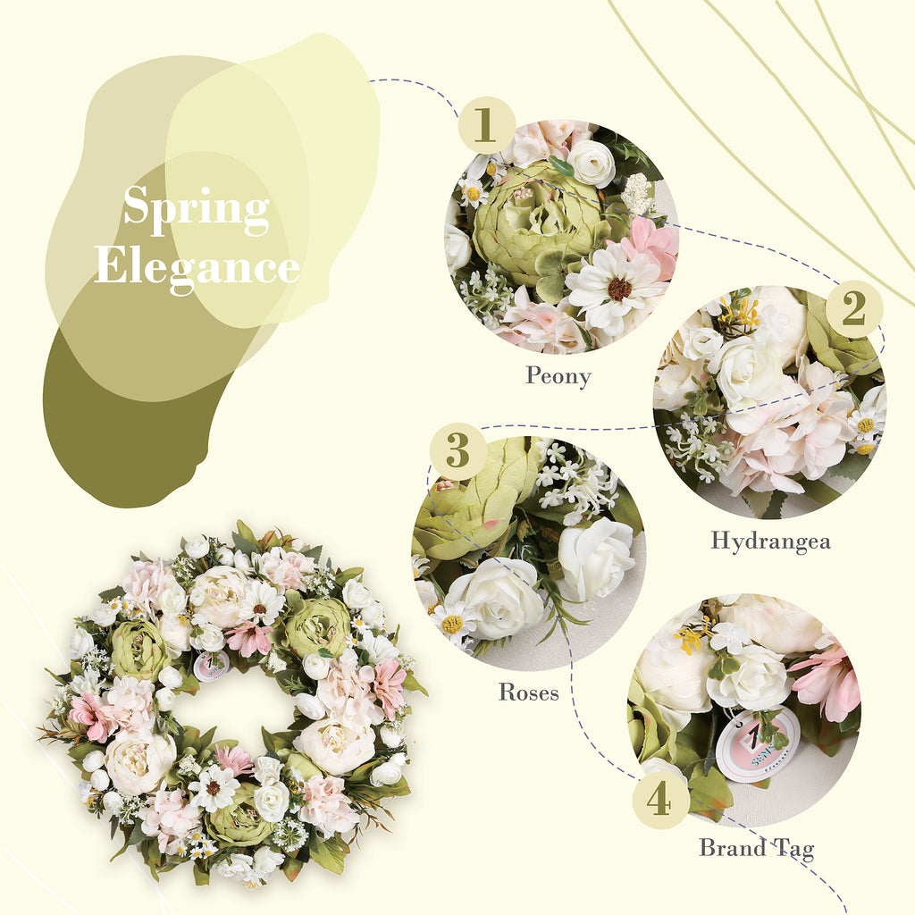 Peony Wreath - Floral Artificial Wreath - Green 18"