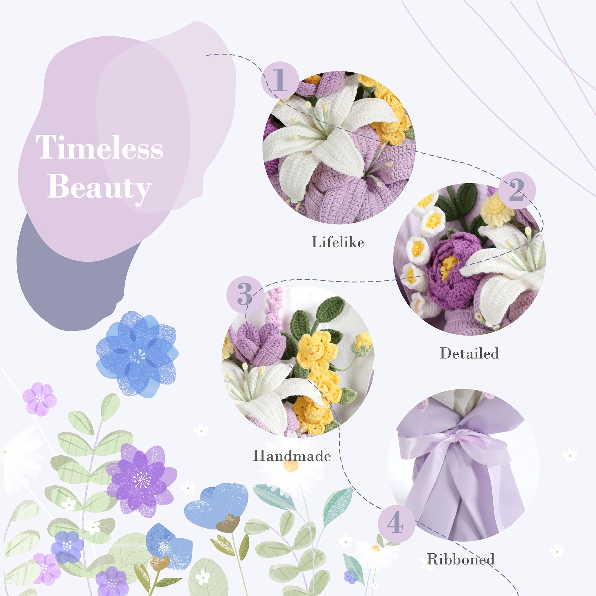 Premium Lily Crochet Bouquet - Purple