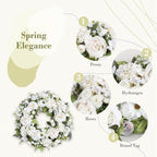 Peony Wreath - Floral Artificial Wreath - White 18"