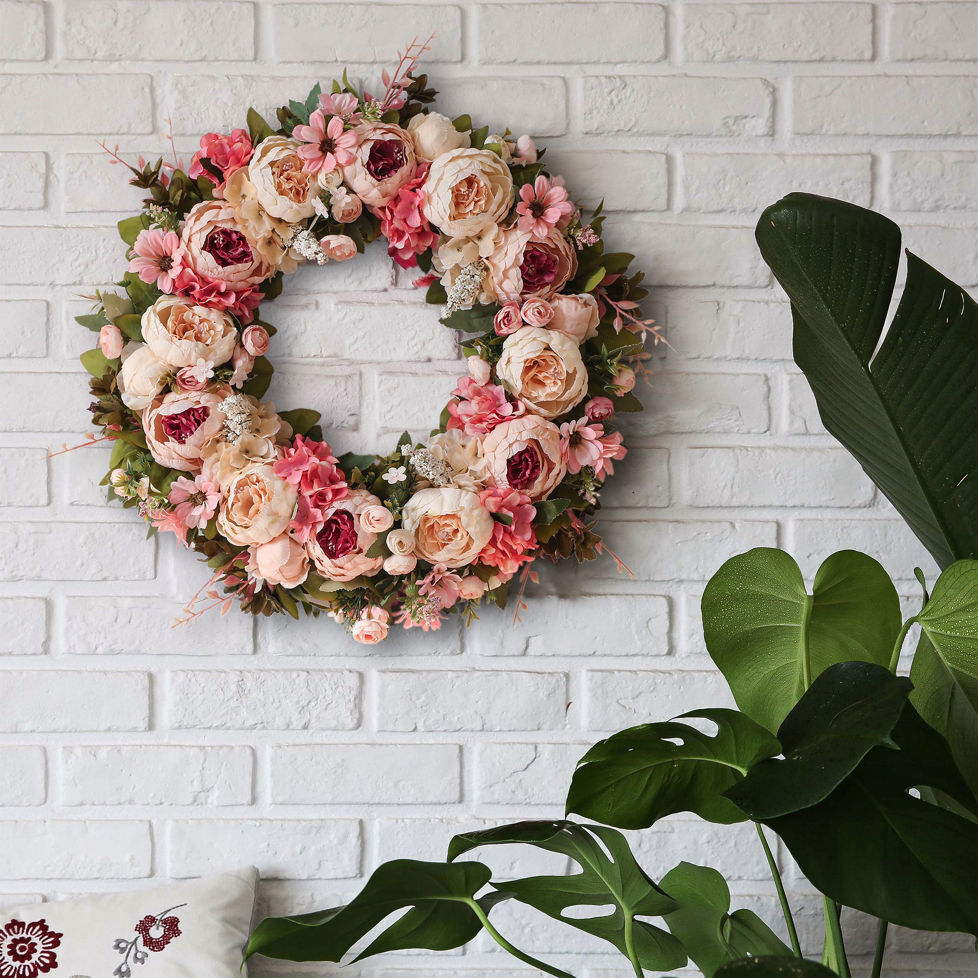 Peony Wreath - Floral Artificial Wreath - Pink 23"