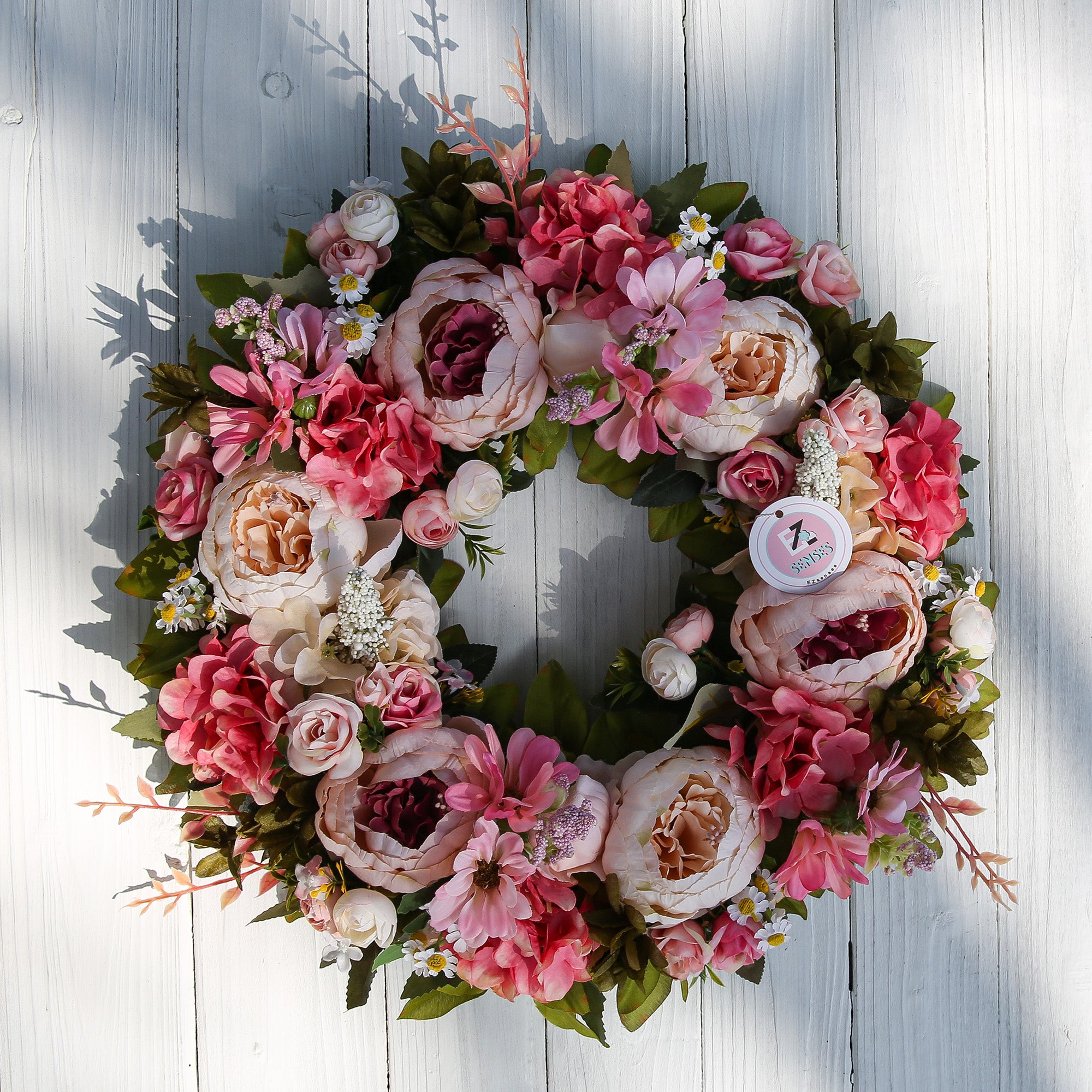 Peony Wreath - Floral Artificial Wreath - Pink 18"