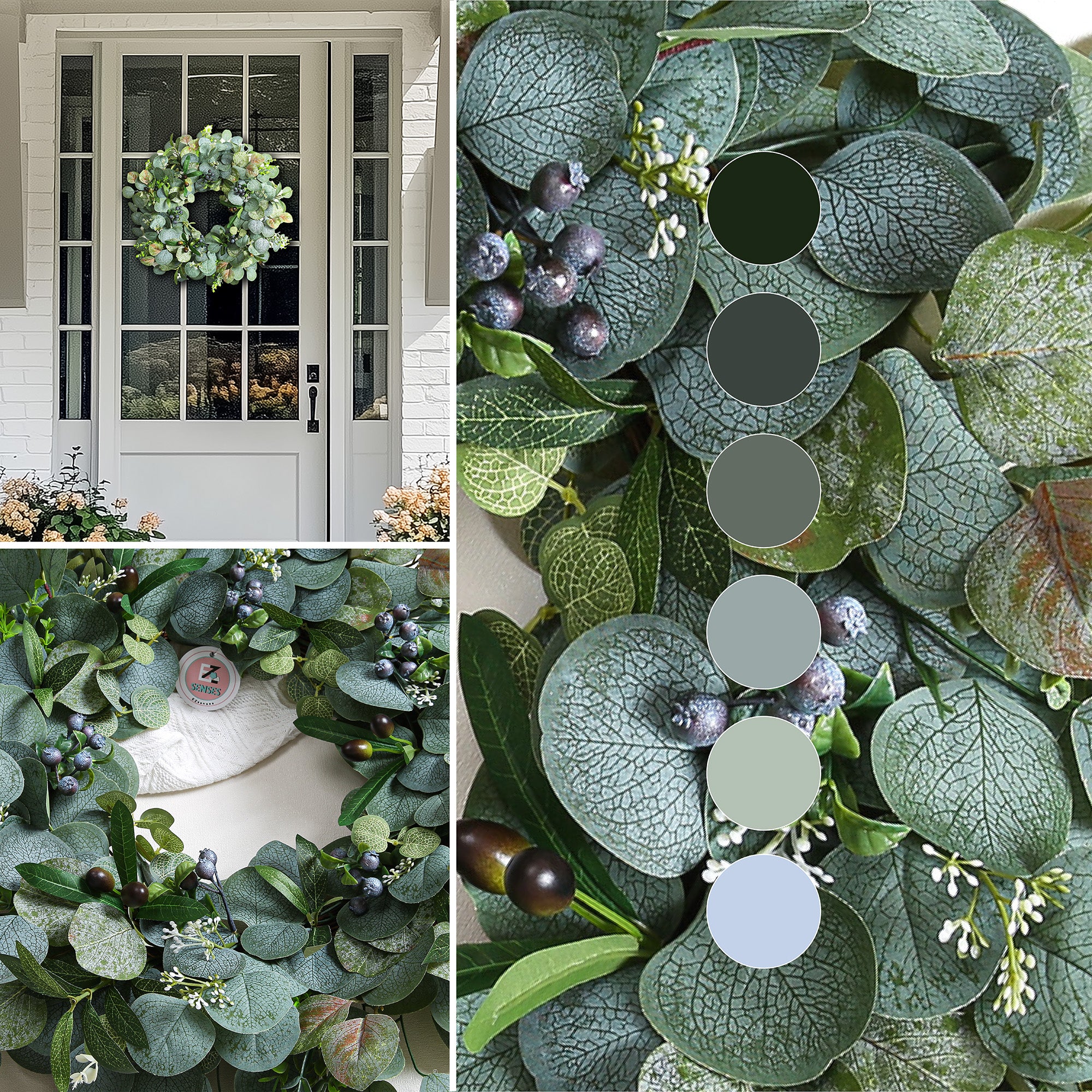 Green Spring Summer Wreath with Olive Leaves & Berries 24"