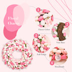 Spring Artificial Tulip Flower Wreath with Green Leaves - Pink 20