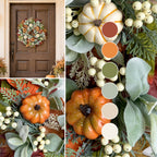 20 Inch Fall Pumpkin Wreath with Berries & Maple Leaves