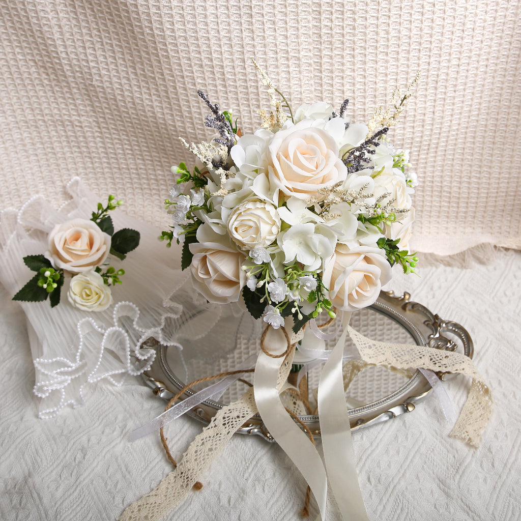 White & Champagne Wedding Bouquet