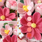 Crochet Flower Bouquet, Handmade Pink Knitted Flowers