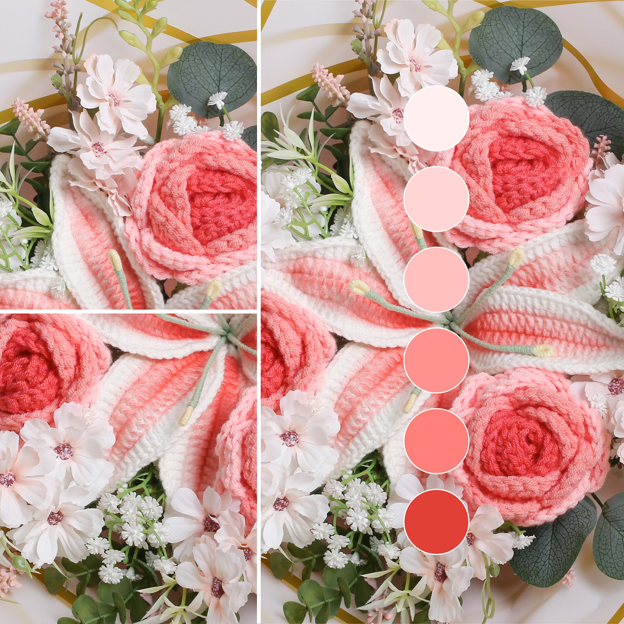 Pink Crochet Flower Bouquet with Lily, Rose & Lavender