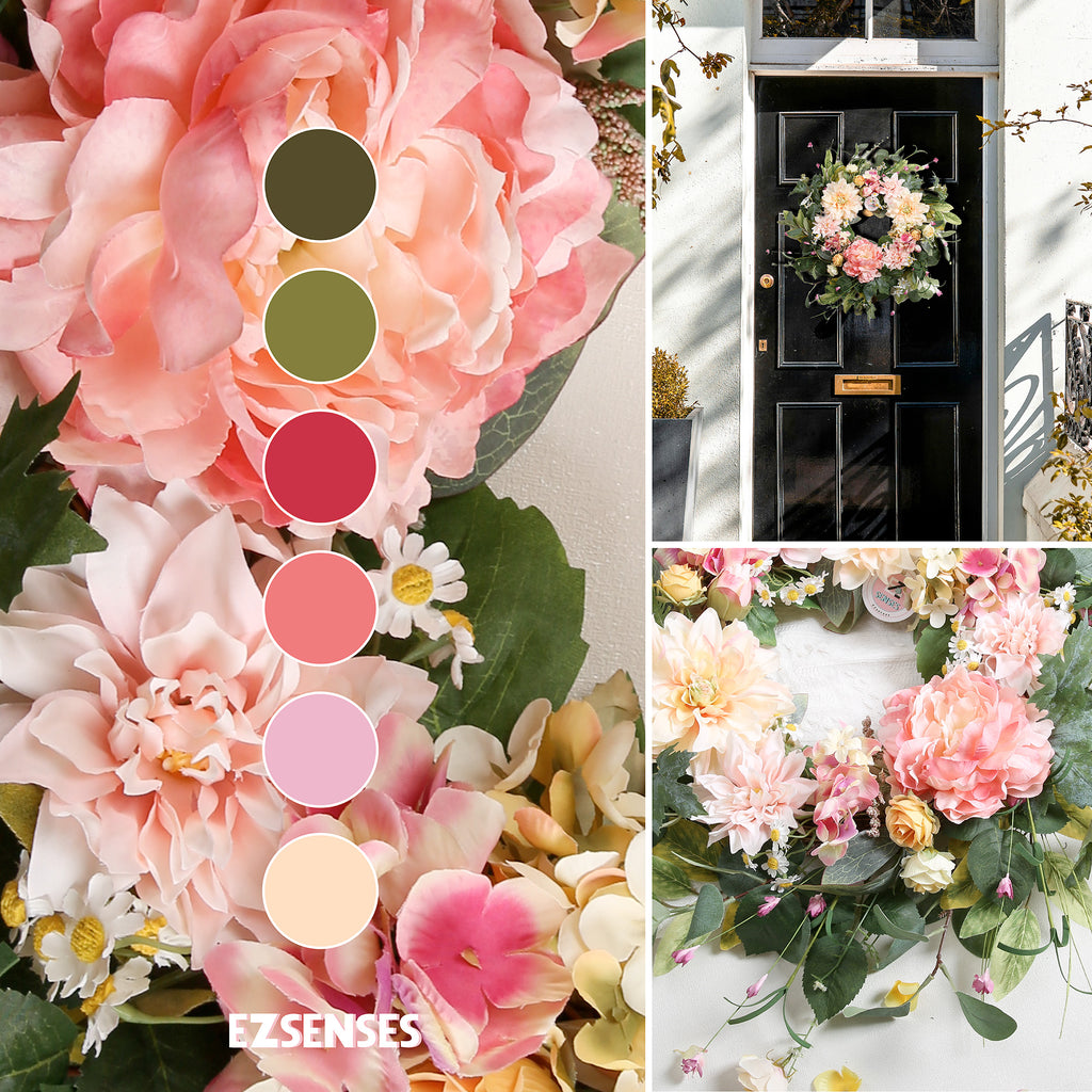 Artificial Dahlia Floral Spring Summer Wreath - 18 Inch