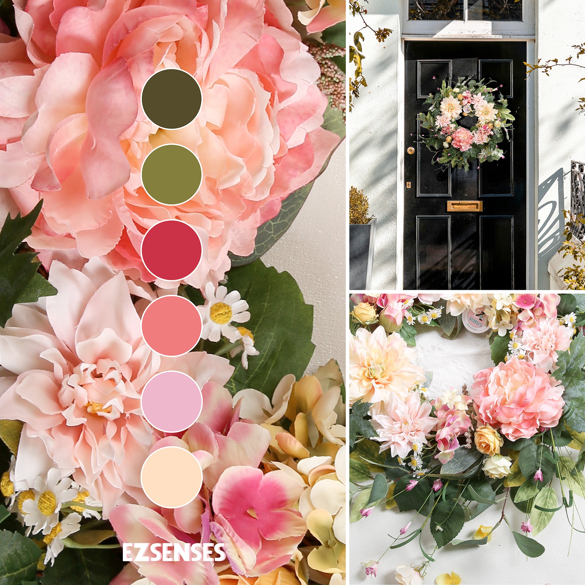 Artificial Dahlia Floral Spring Summer Wreath - 18 Inch