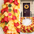 Spring Artificial Tulip Flower Wreath with Green Leaves