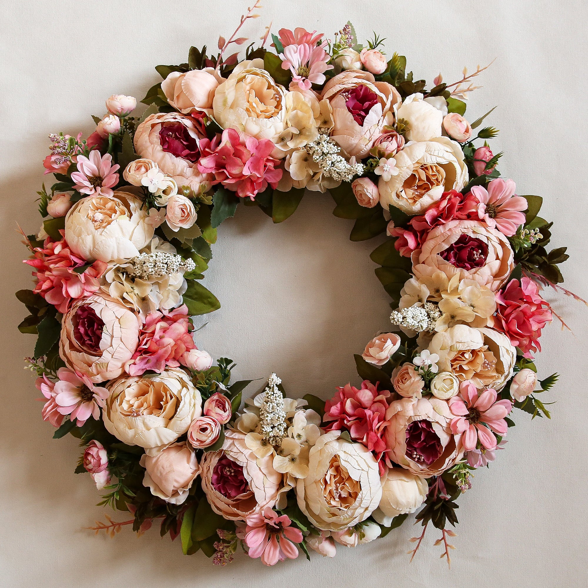 Peony Wreath - Floral Artificial Wreath - Pink 23"