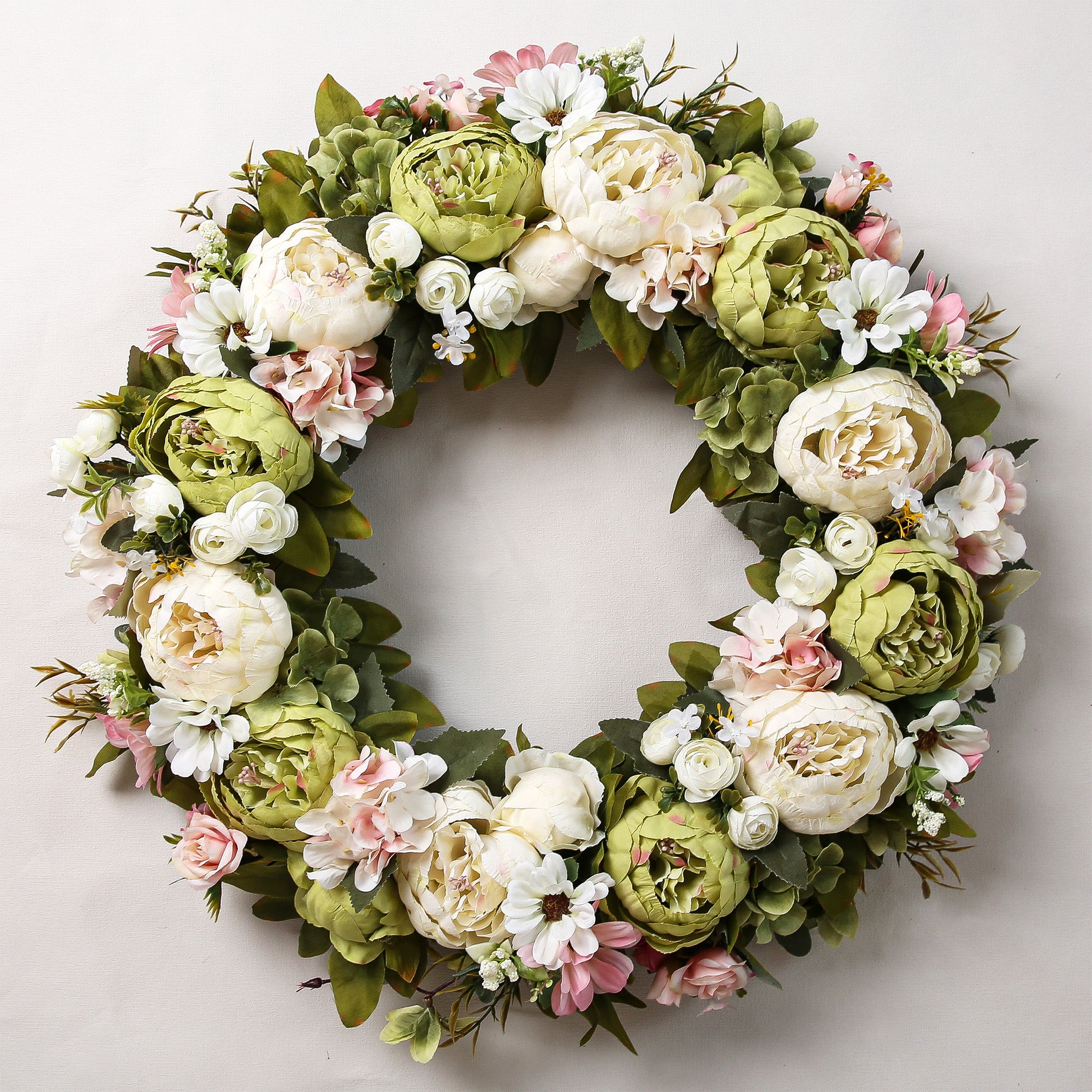 Peony Wreath - Floral Artificial Wreath - Green 23"