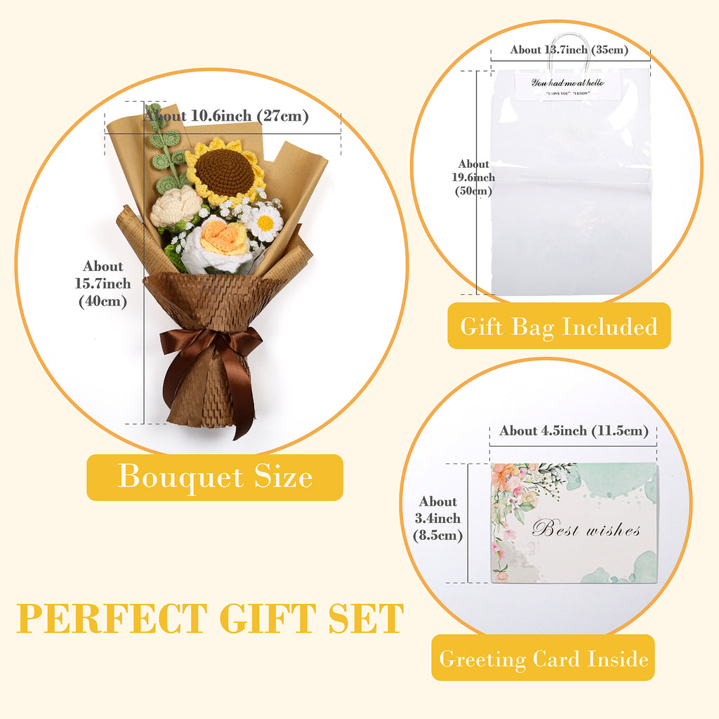 Hand-Knitted Sunflower Crochet Flower Bouquet - Tiny Orange