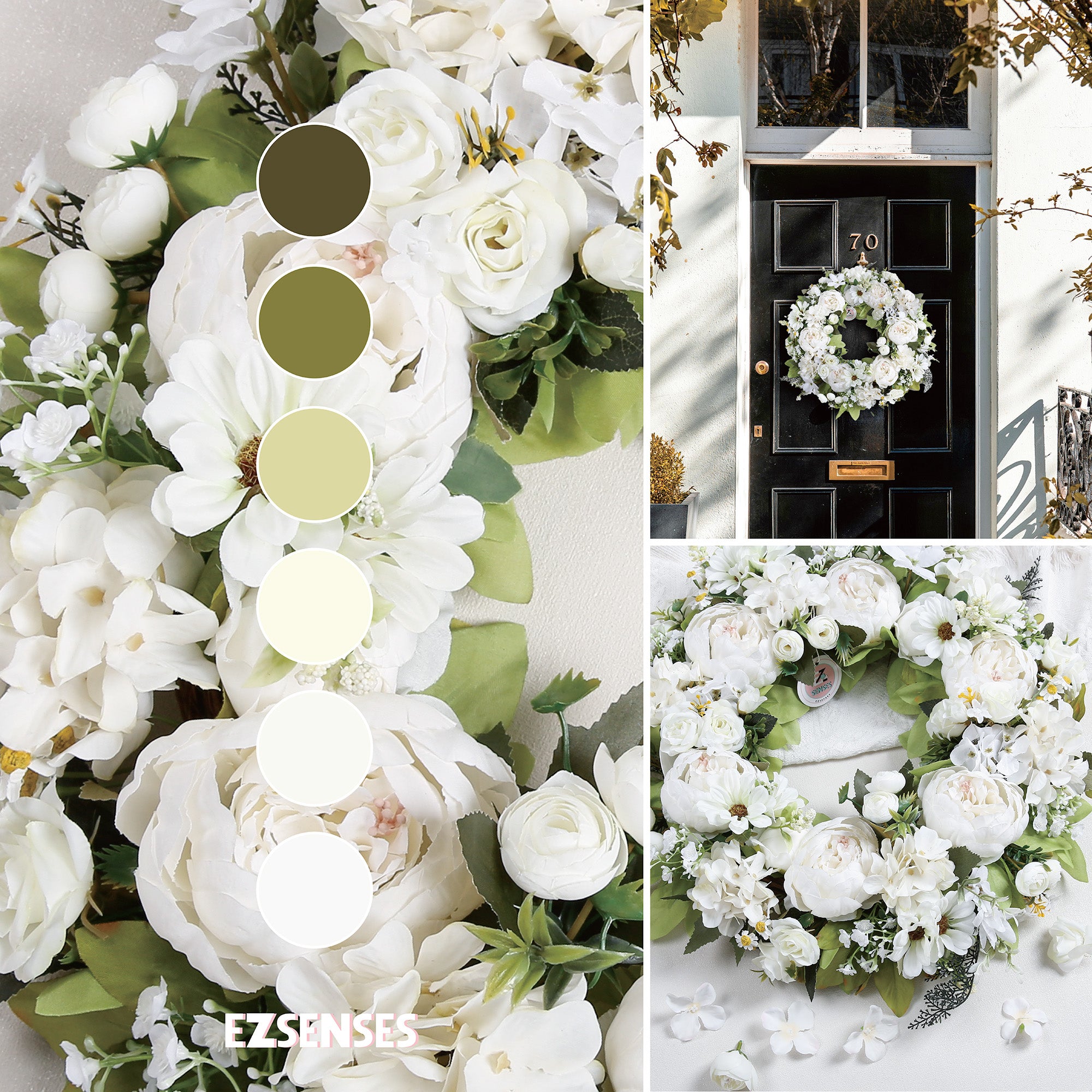 Peony Wreath - Floral Artificial Wreath - White 18"