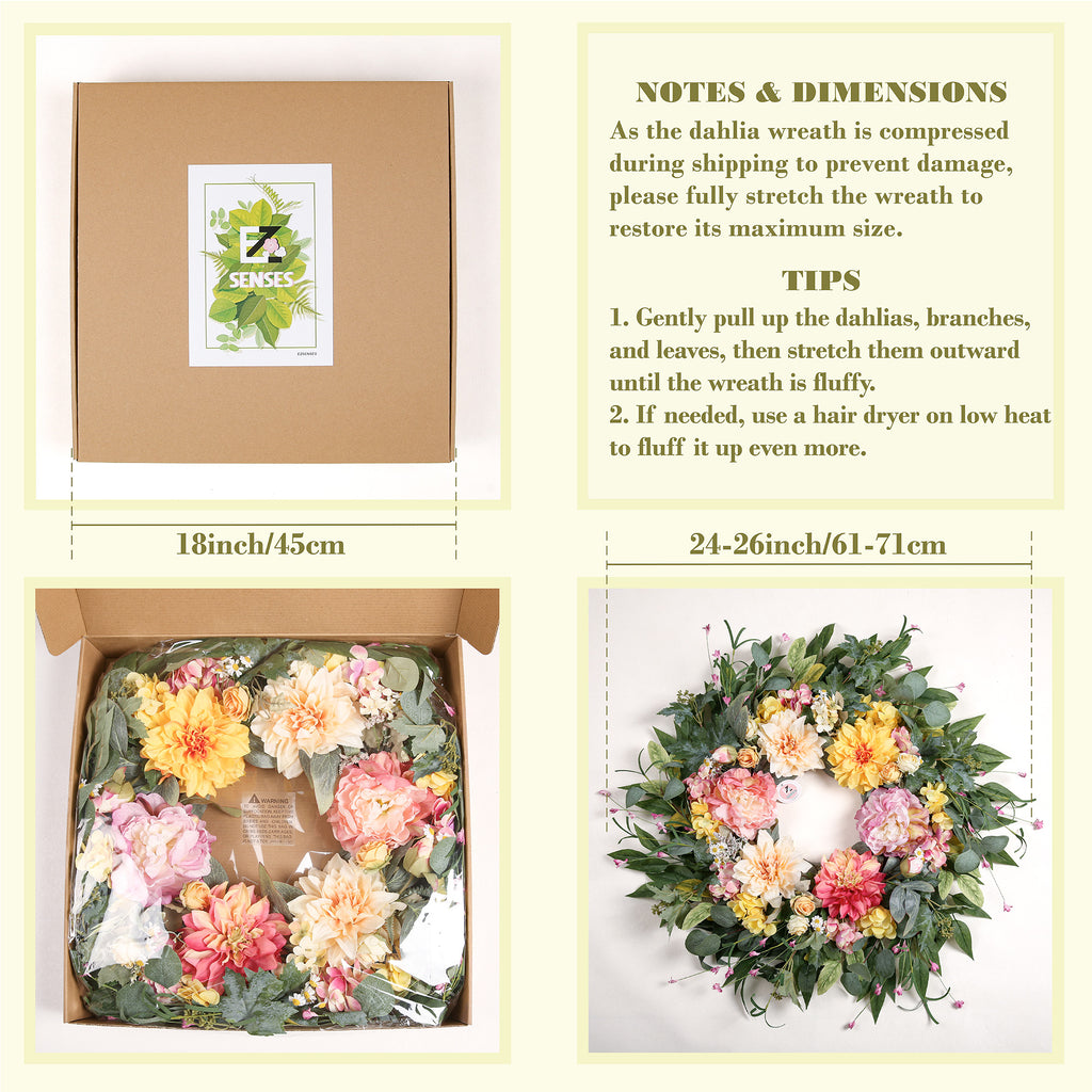 Artificial Dahlia Floral Spring Summer Wreath - 24 Inch