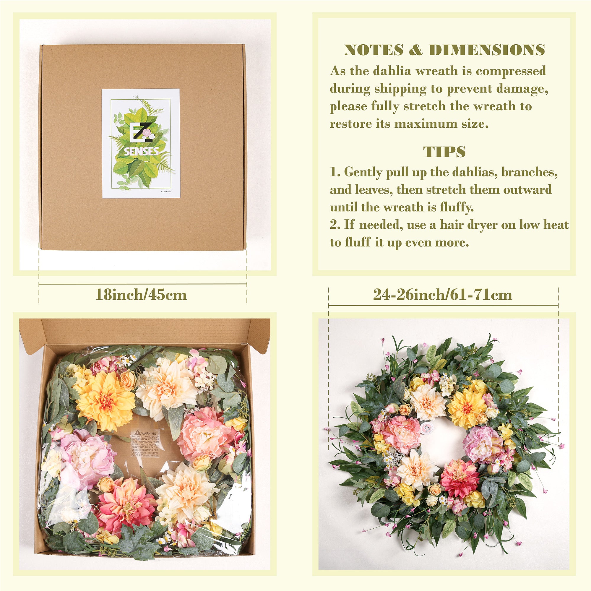 Artificial Dahlia Floral Spring Summer Wreath - 24 Inch