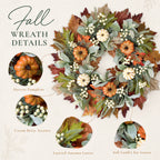 20 Inch Fall Pumpkin Wreath with Berries & Maple Leaves