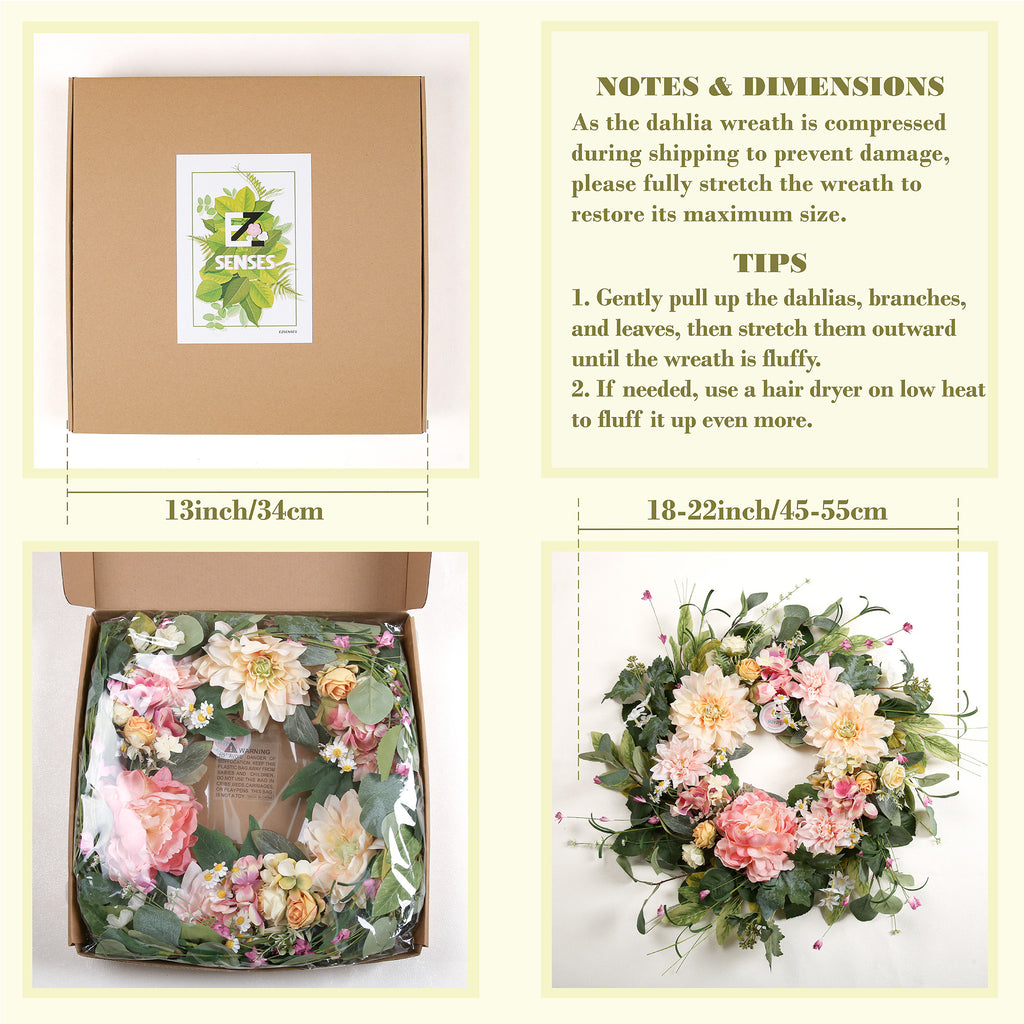 Artificial Dahlia Floral Spring Summer Wreath - 18 Inch